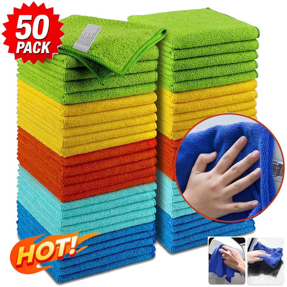 Microfiber Cleaning Cloth Set of 50 Towel Rag Car Polishing Detailing No-Scratch