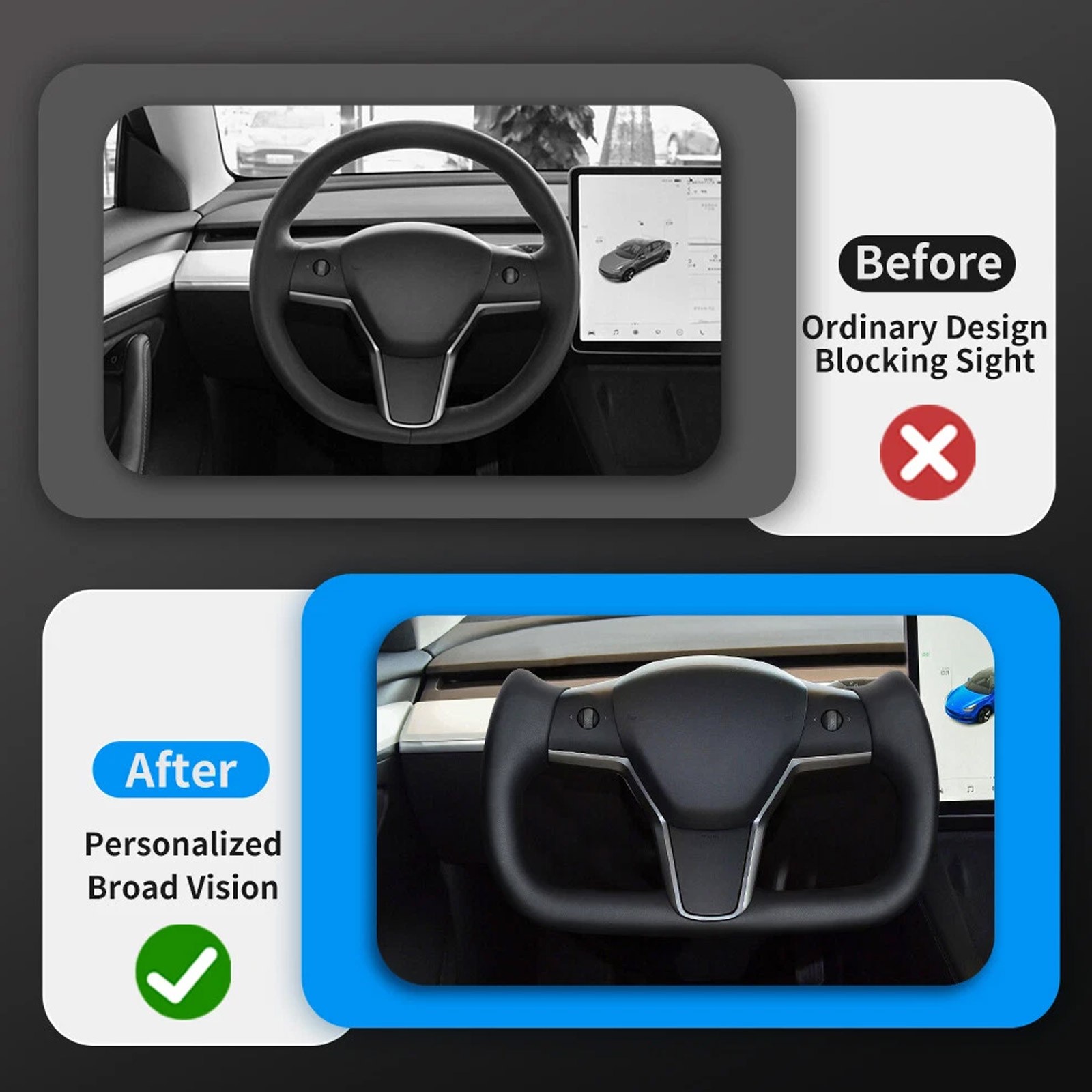 Premium Heated Black Leather Yoke Steering Wheel for Tesla Model 3/Y 2017-2024