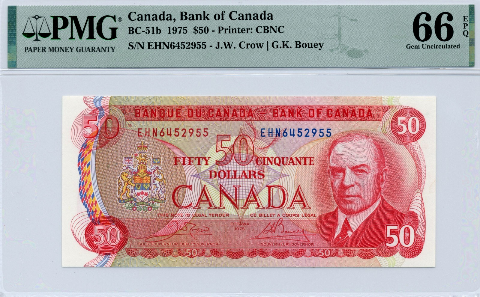 1975 $50 Bank of Canada, BC-51b - GEM Uncirculated, PMC GEM UNC66 EPQ