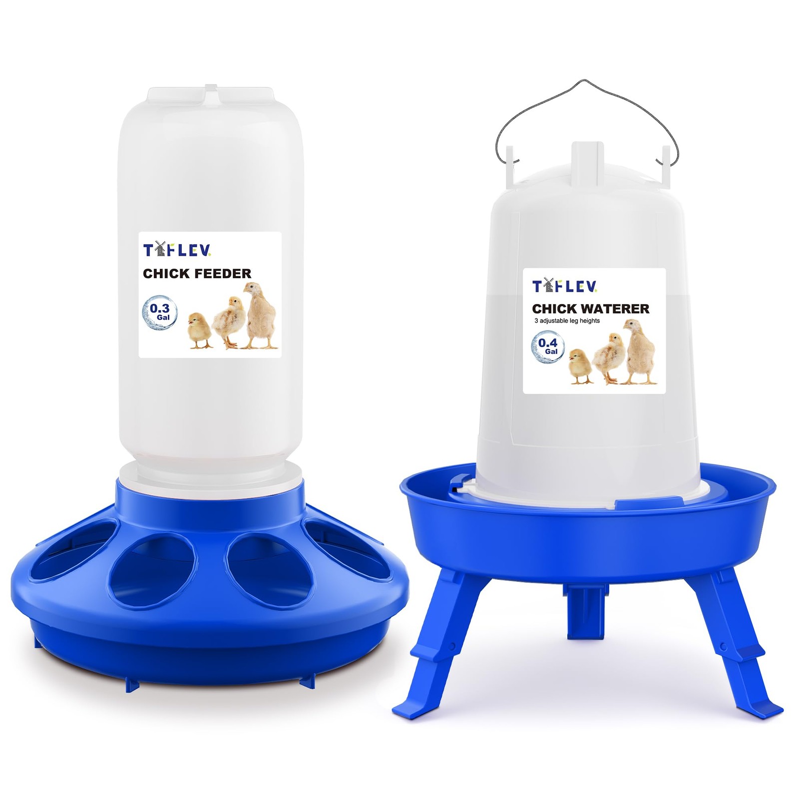 Baby Chick Feeder Waterer Set Adjustable Height 0.3 Gal 0.4 Gal Blue