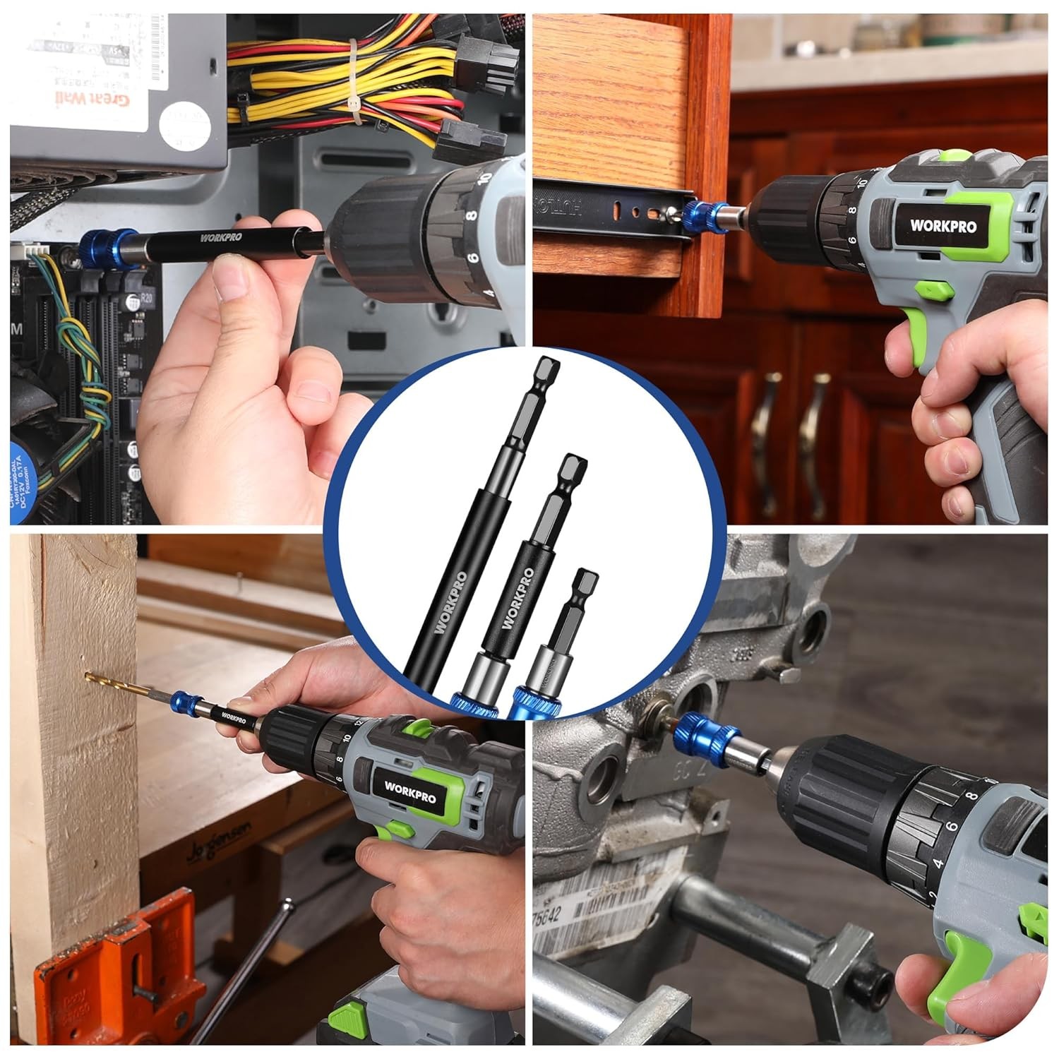 WORKPRO 3PCS 2-3/8" 4" 6" Drill Bit Extension Magnetic Quick Release Bit Holders