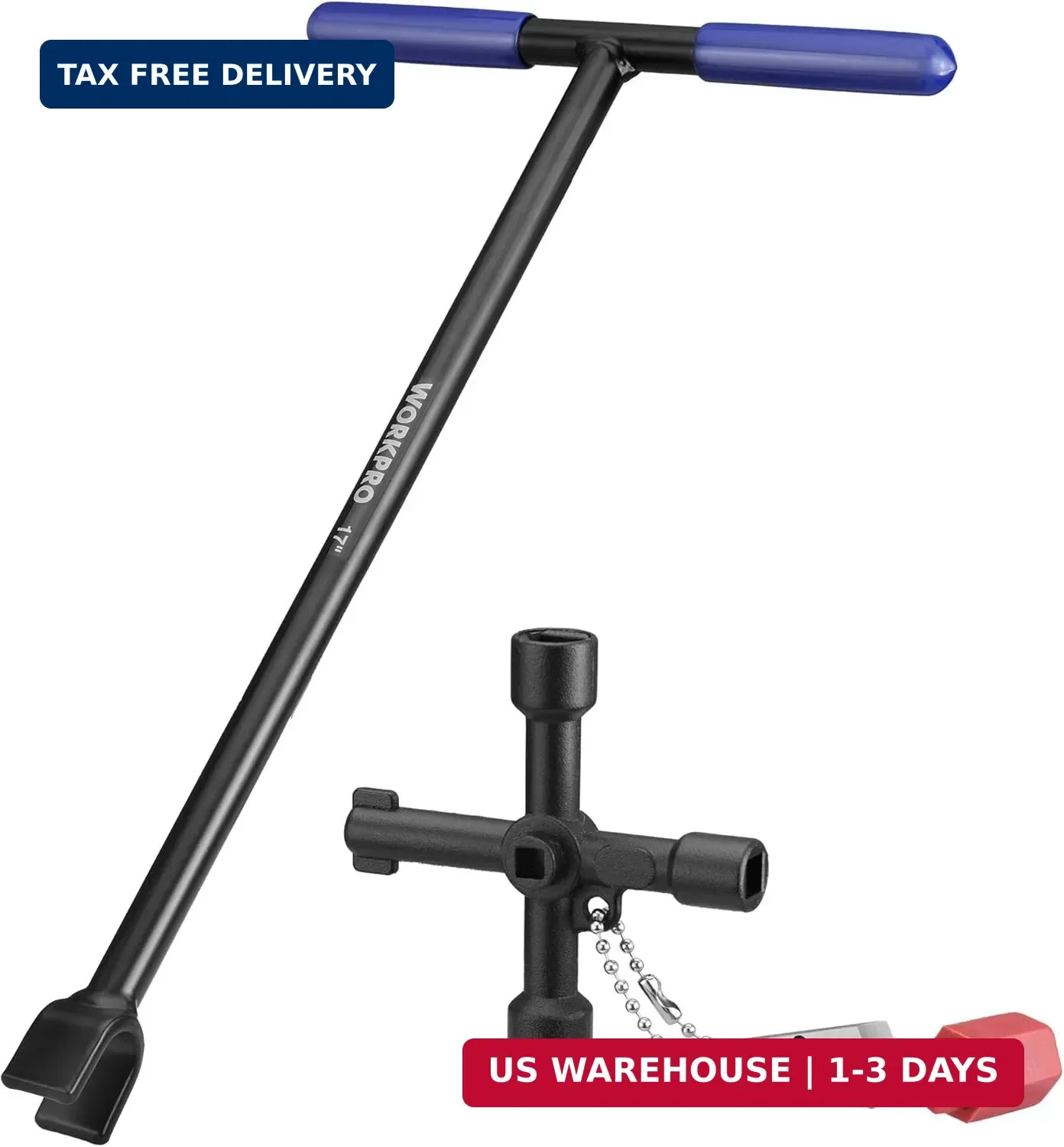 WORKPRO 17" Water Meter Key with 4 Way Utility Key, Heavy Duty Steel Water Shut