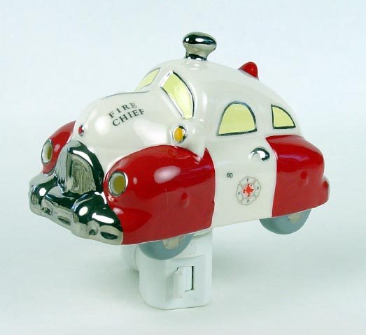 Beautiful Fire Chief Fireman Fire Car Ceramic 3D Night Light On/Off Swivel Plug