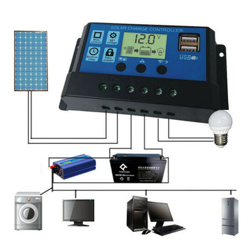100A Solar Panel Regulator Charger Controller 12V/24V Auto Focus Tracking