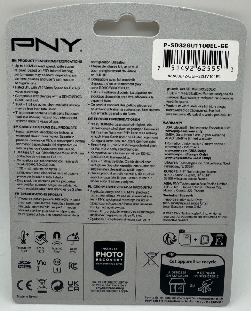 New PNY Elite SDHC 32GB Flash Card