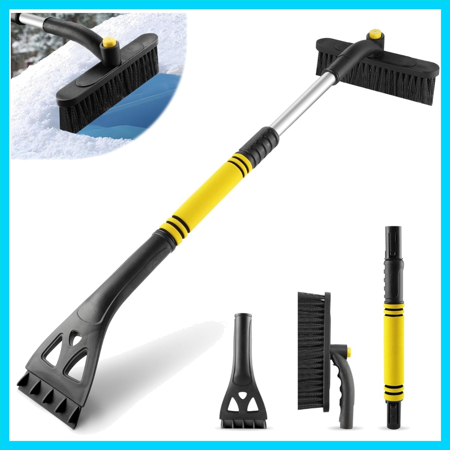 32" Extendable Ice Scraper & Snow Brush for Car Windshield, 360° Rotating Sno...