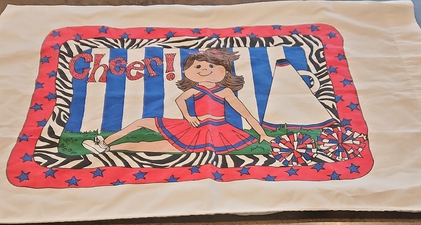 Vintage Bunnies and Bows Cheerleader Pillowcase 20x30in Cotton Made in USA