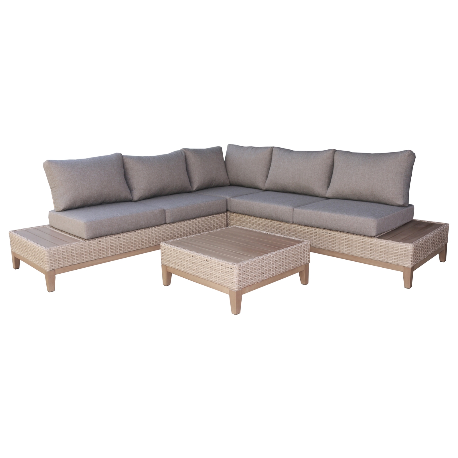 Outdoor Interiors Light Beige Wicker Patio Sectional Set, 4 Piece