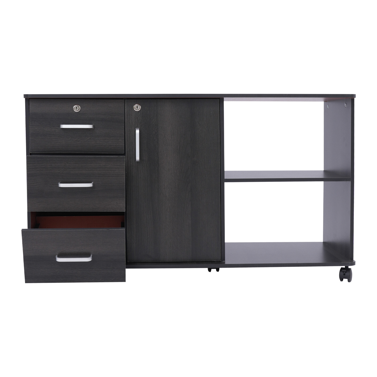 3 Drawers 2 Compartments Mobile File Cabinet Locking File Cabinet MDF 1 Cabinet