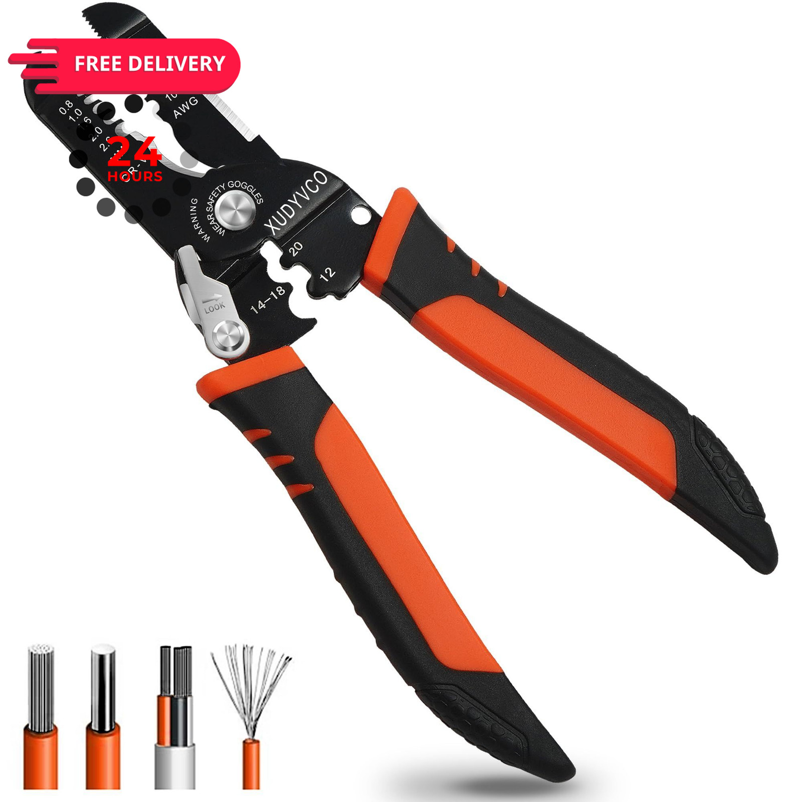 XUDYVCO 5-In-1 Wire Stripper Tool, 3rd Generation 7 INCH, Orange and Black