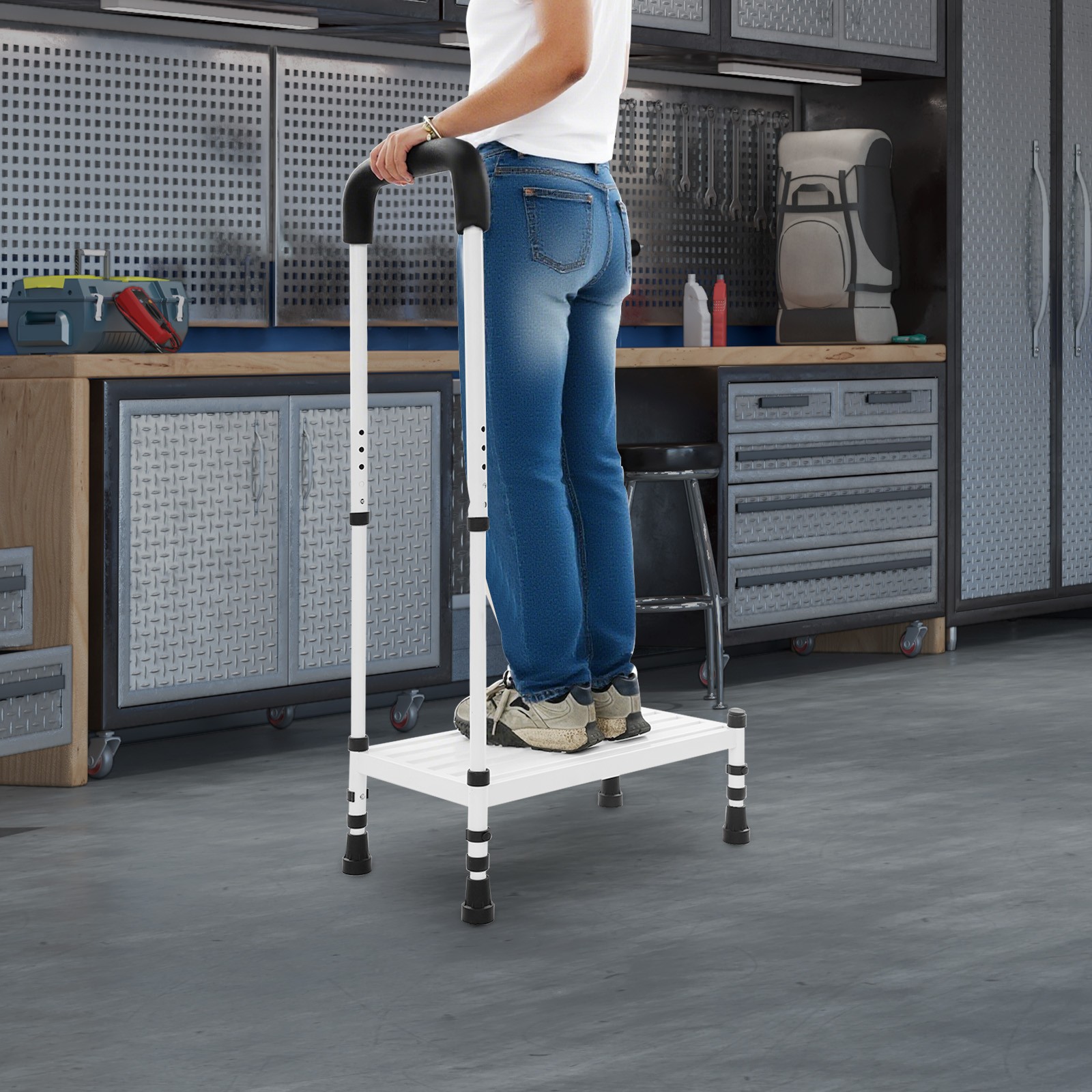 Step Stool with Handle, Adult Ramp with Handrail, Metal Stepping Stool