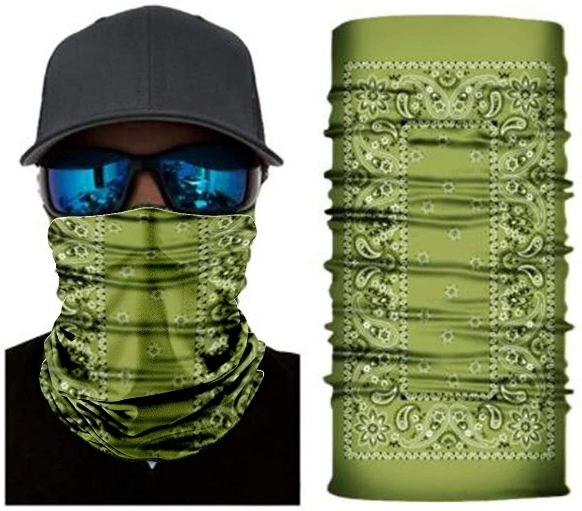 Green Bandana Paisley Face Balaclava Scarf Neck Fishing Sun Gaiter Headwear Mask