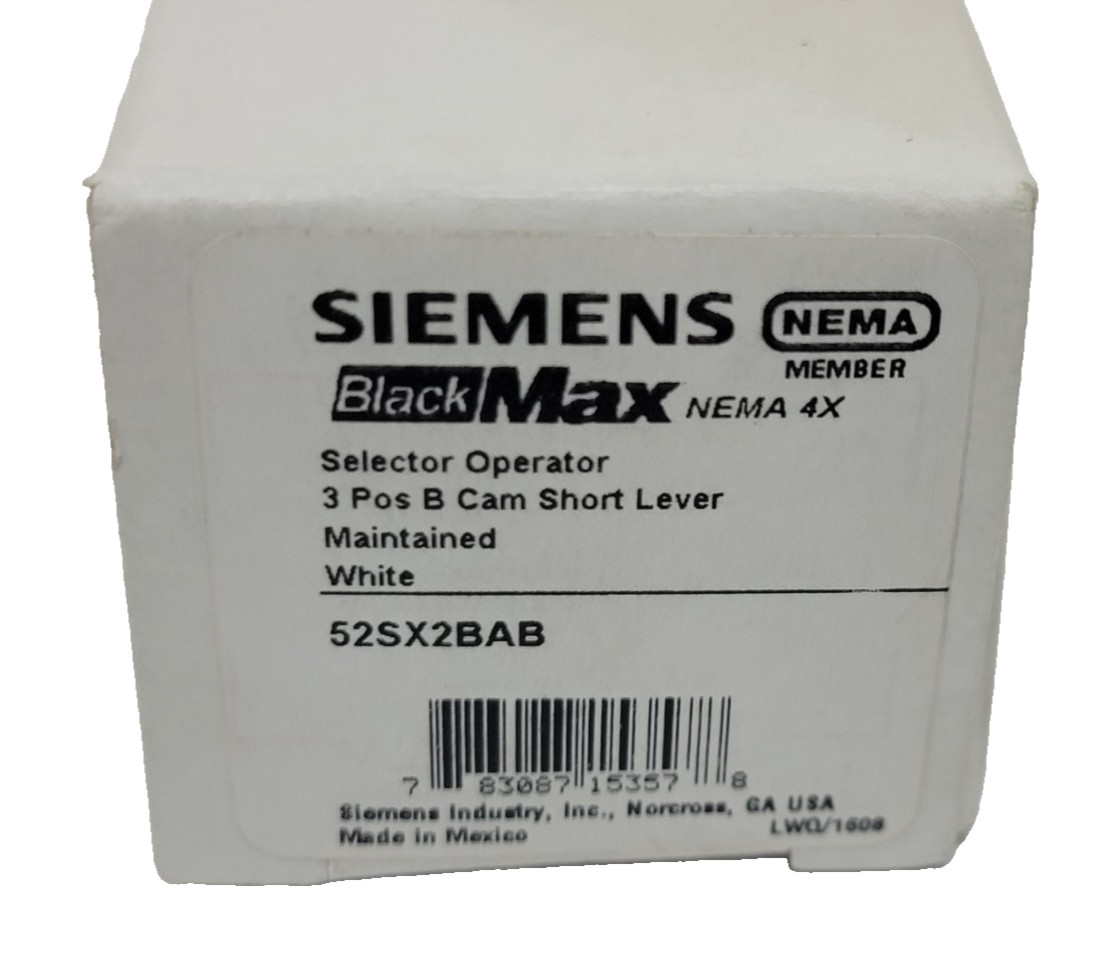 SIEMENS 52SX2BAB Selector Switch: 30 mm Panel Mounting Size, 2 Positions