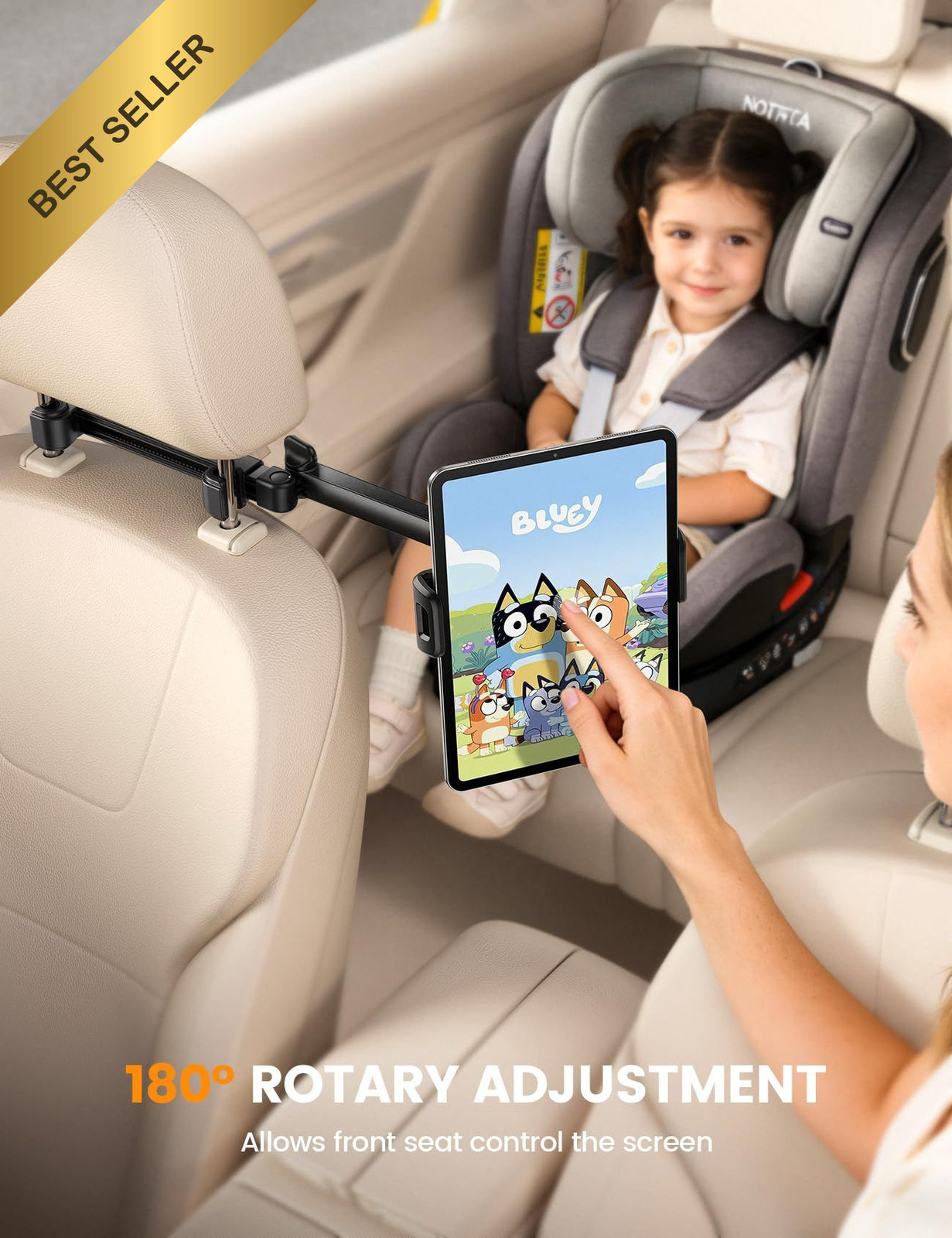 Lamicall Car Headrest Tablet Holder - [Foldable Clip] [Lockable] Black