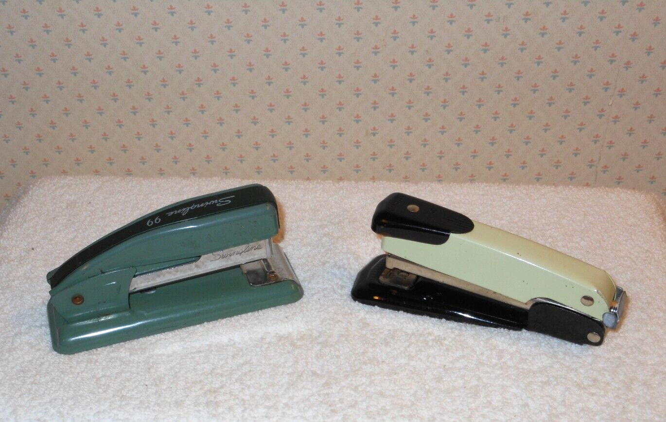 Vintage Swingline 99 Metal Green Desk and Arrow M25 Tan w/Black Trim Staplers