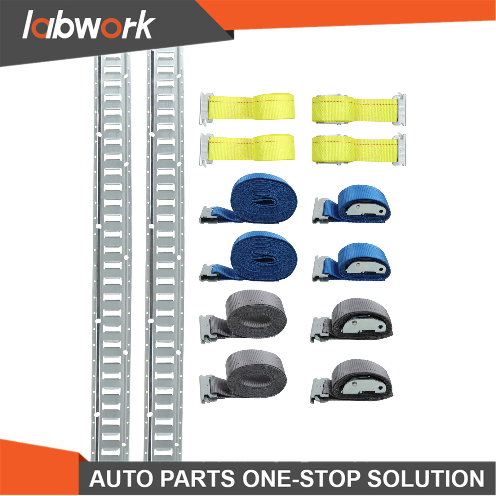 Labwork E Track Tie-Down Rail Kit 2× 5' E Track Rails 12’ 16’ 20’ Ratchet Straps