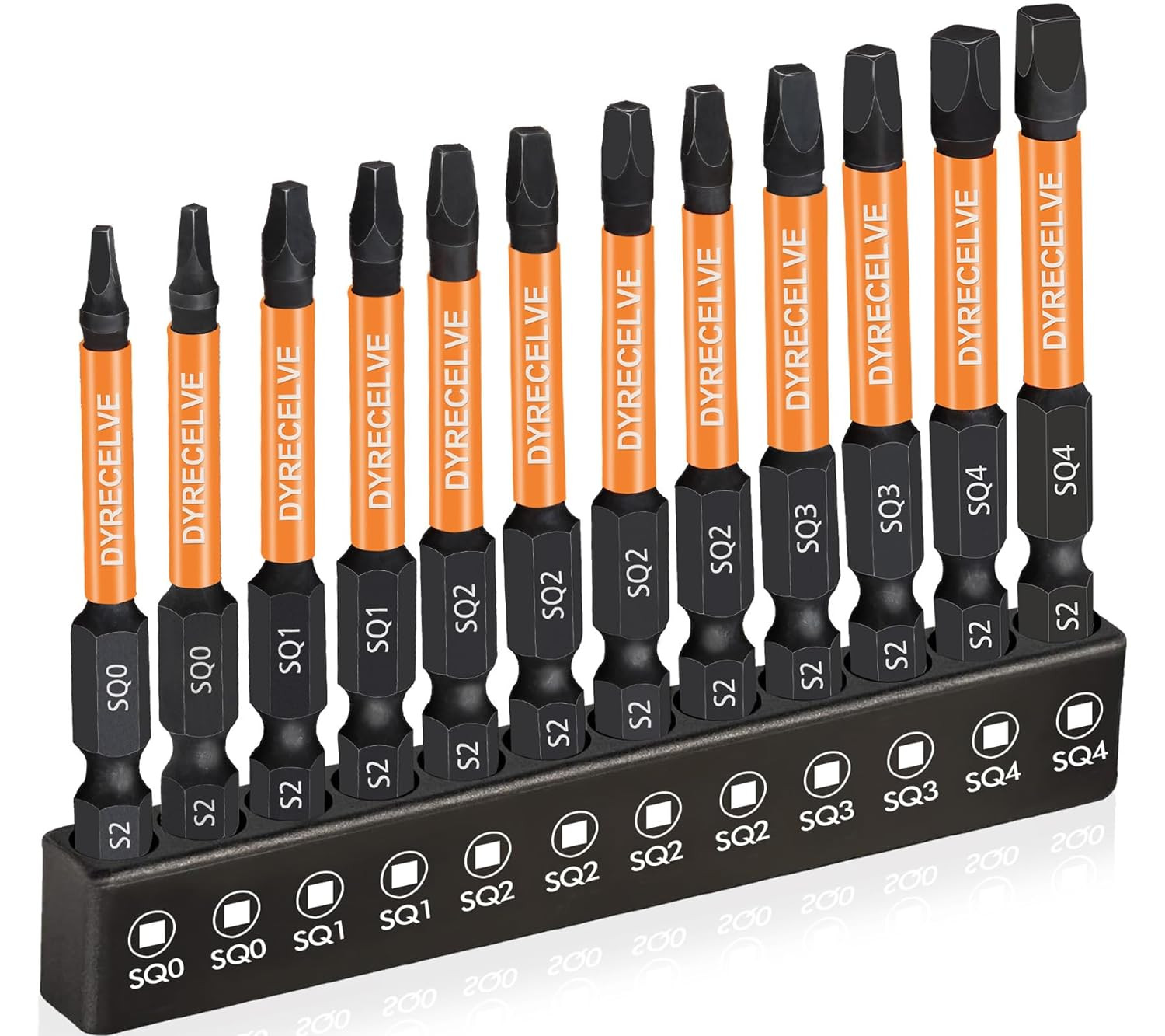 12-Pack Square Drive Bit Set, Magnetic Impact Screwdriver Bits | S2 Steel 1/4" H