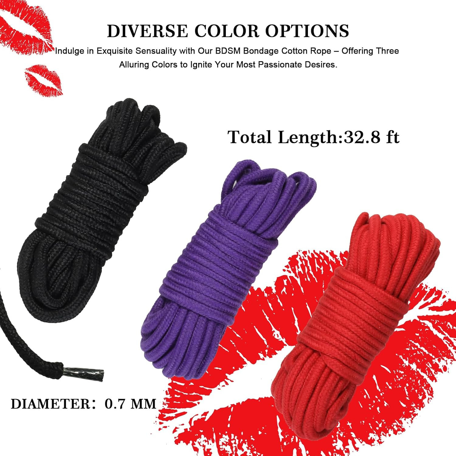 BDSM Shibari Rope Kit - 3pcs Soft Cotton Bondage Rope for Beginners