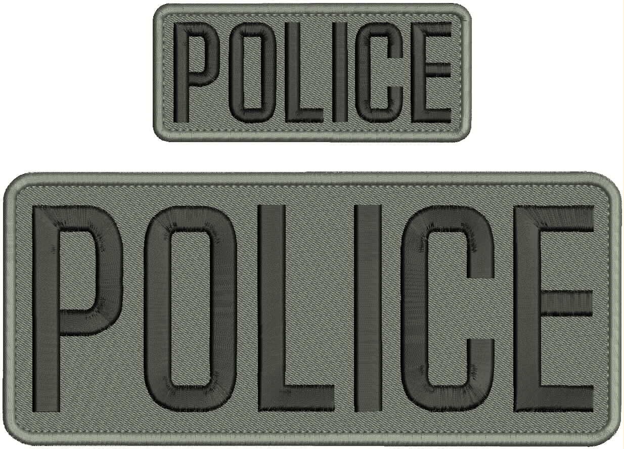 Police 2 Embroidery Patches 10x4''And 5x2'' Velcr0 On Back Black On Gray