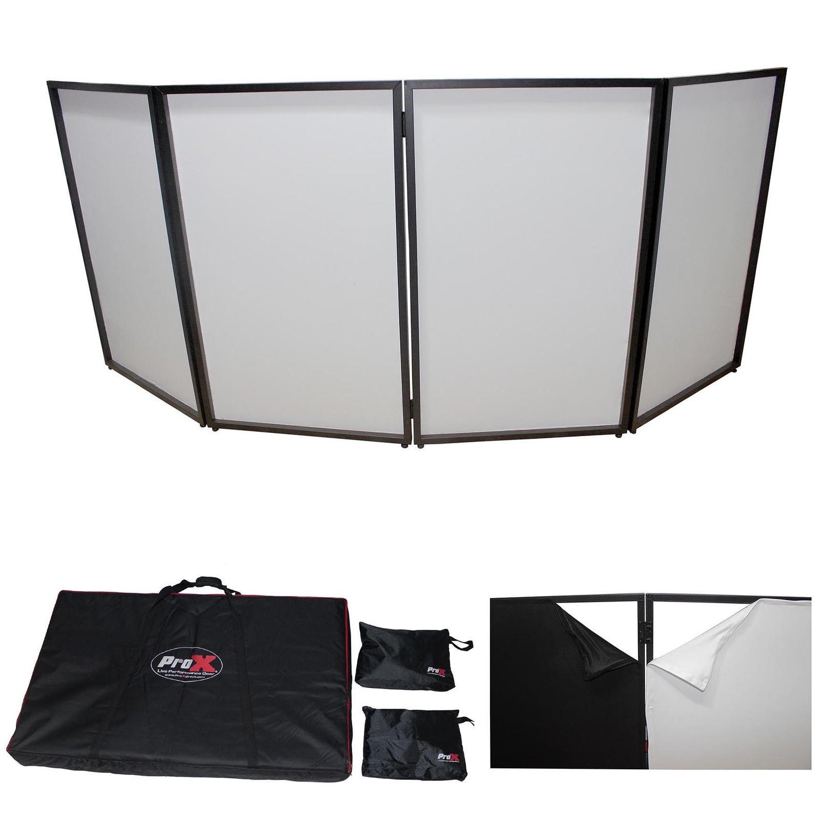 ProX XF-4X3048B 4 Panel DJ Facade Black Portable Panels W/Bag+Black+White Scrims