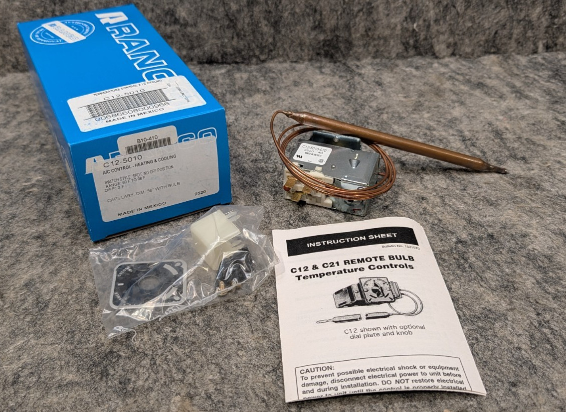 RANCO C12-5010 A/C Control - Line Volt Mechanical Tstat,  w/ 36" Capillary Bulb