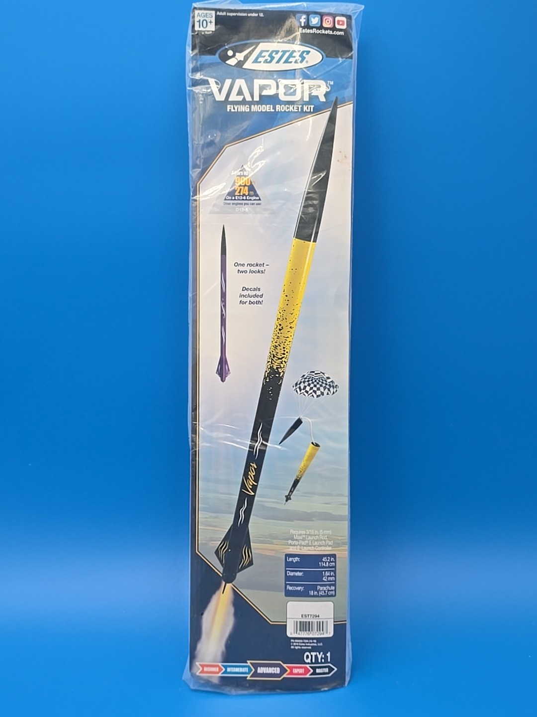 Estes Vapor Flying Model Rocket Kit with Yellow and Purple Color Options