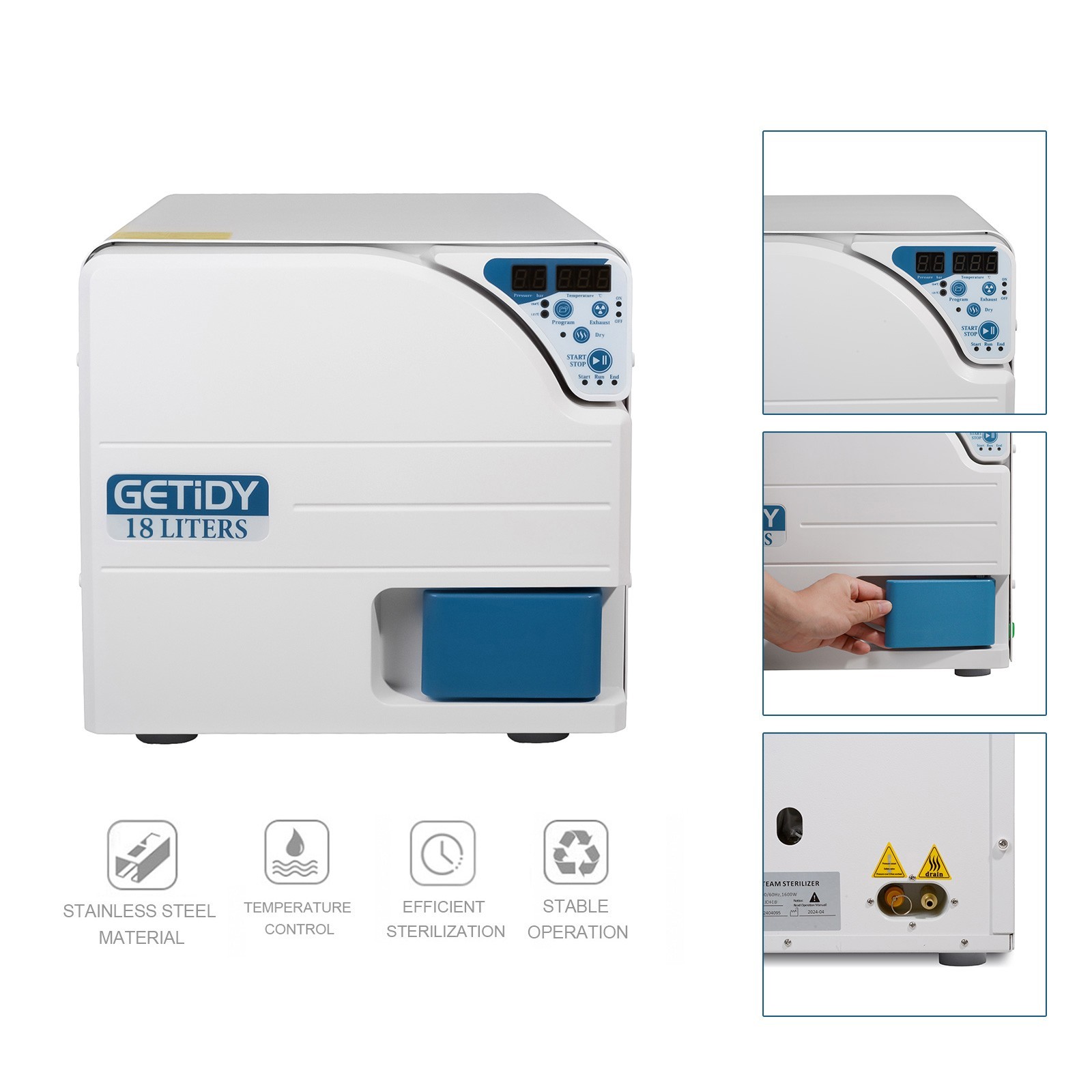 18L Getidy Dental Medical Digital Autoclave Steam Sterilizer Drying Function USA