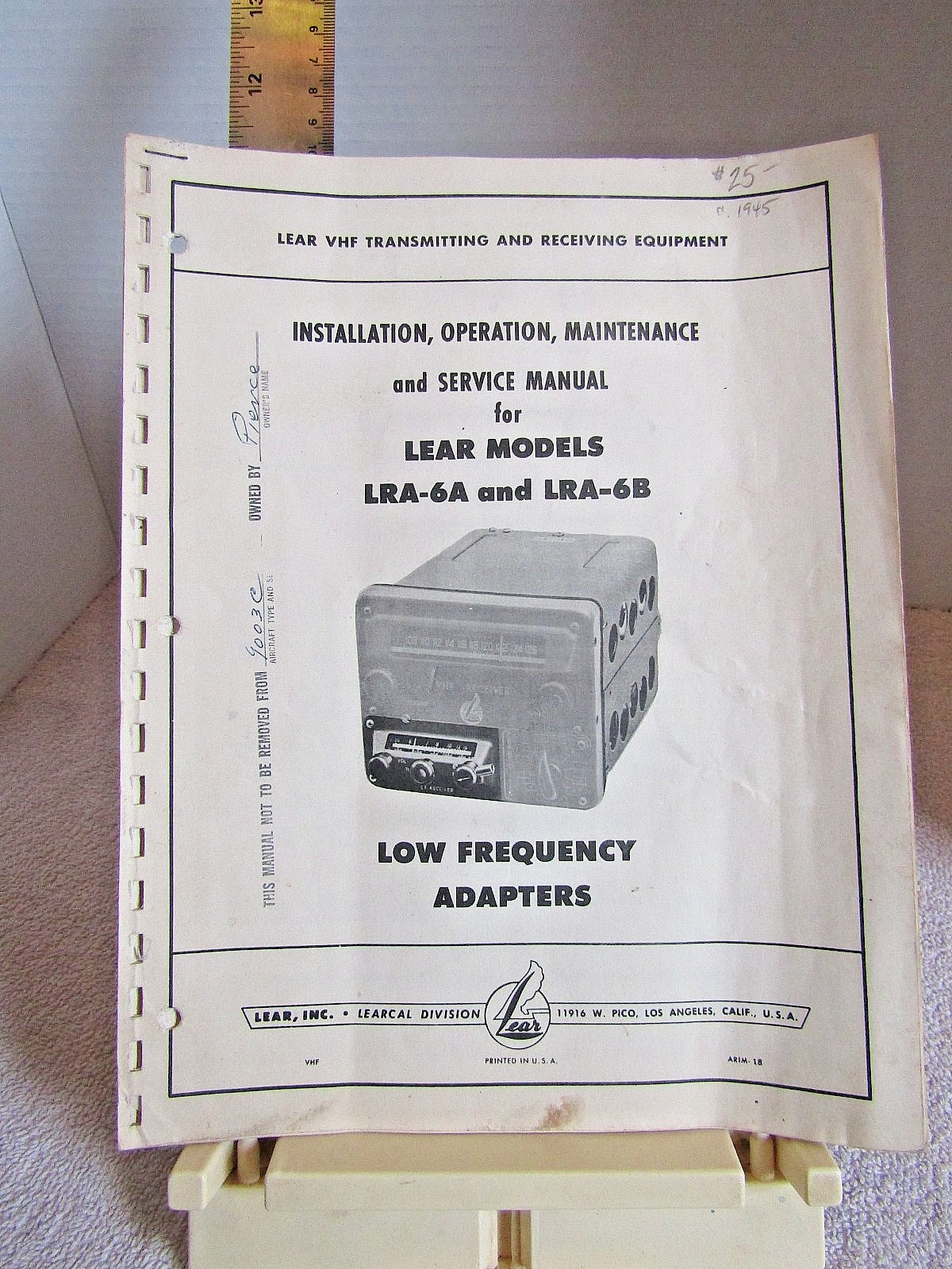 Lear Models LRA-6A and LRA-6B Low Frequency Adapters manual aircraft VHF radio