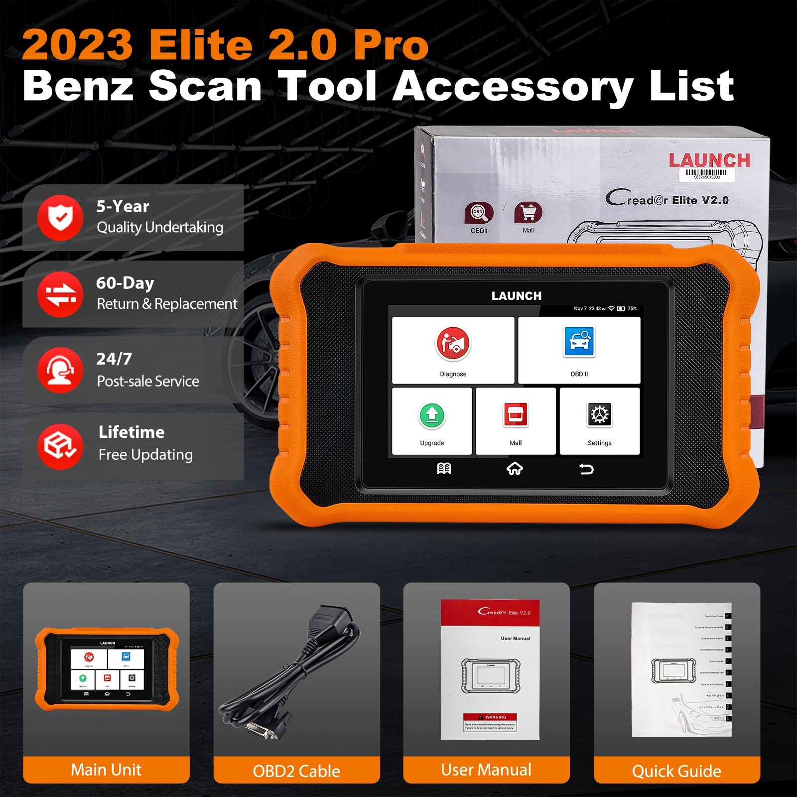LAUNCH X431 Creader Elite V2.0 for Benz Bidirectional Diagnostic Tool Scanner