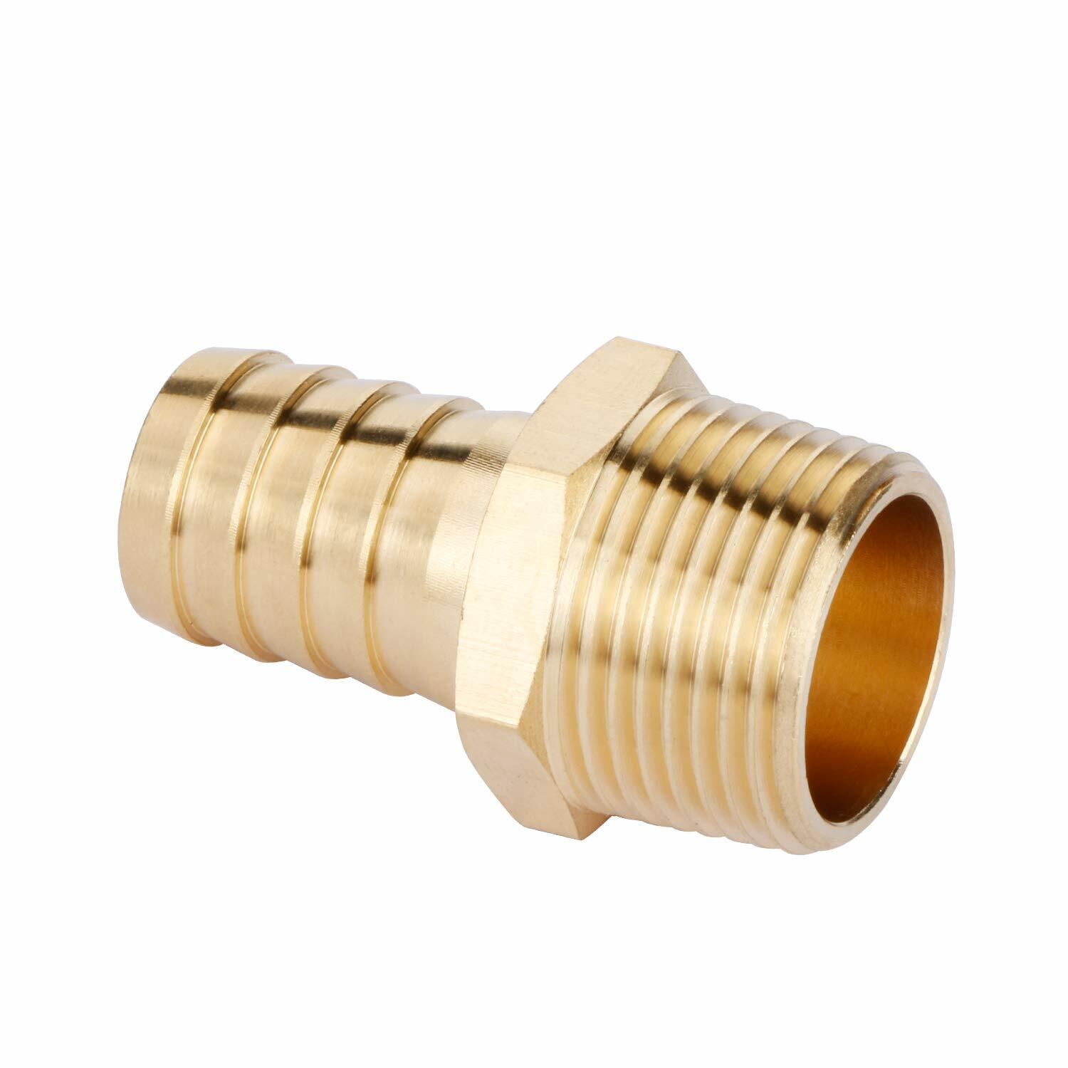 U.S. Solid 1pc Brass Pipe Fitting Adapter Coupler, 3/4" Hose Barb x MNPT 3/4"