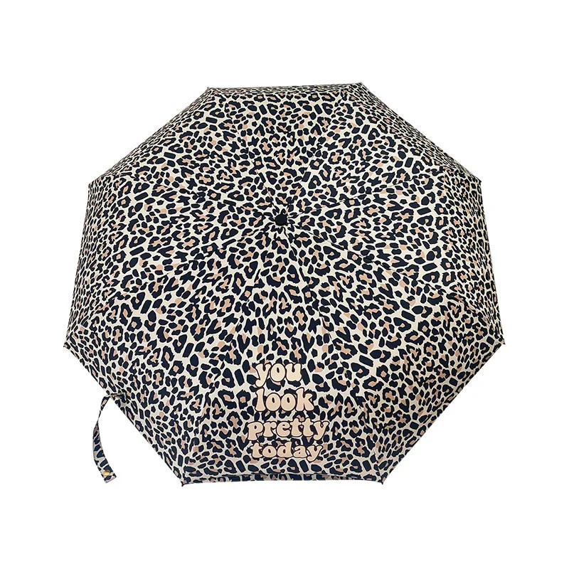 3 5 Fold Sunscreen Sun Umbrella Leopard Print Automatic Women Windproof Travel M