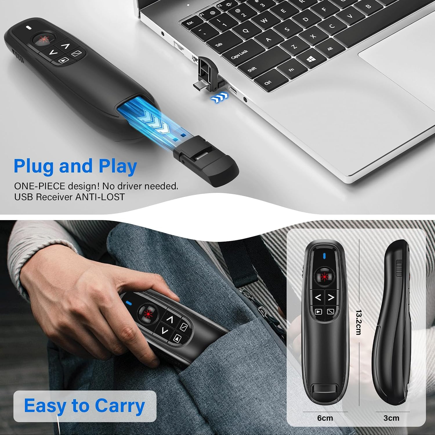 2-In-1 USB Type C Presentation Clicker, Wireless Presentation Clicker Powerpoin