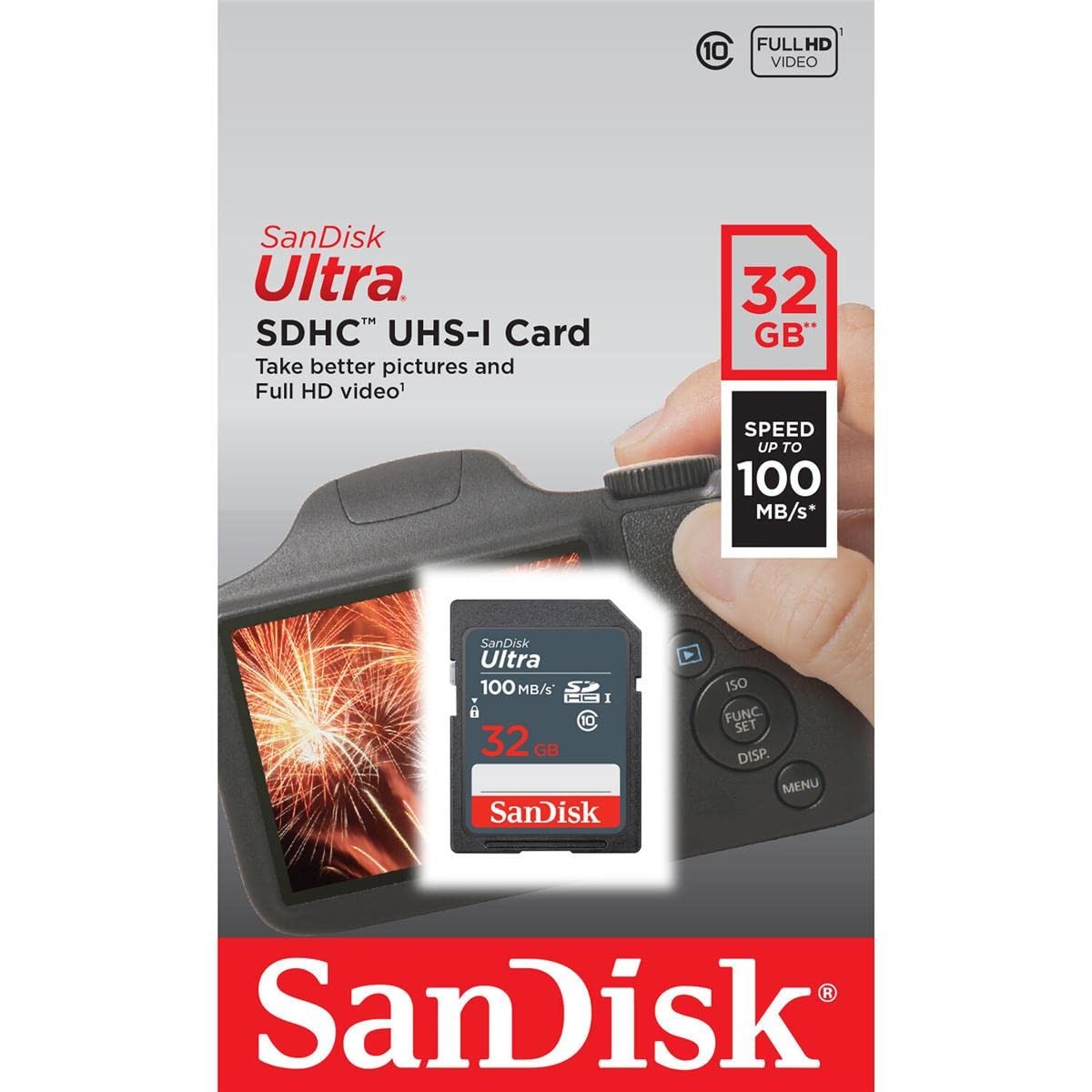 SanDisk 32GB Ultra 100MBs SDHC Memory Card 32GB, wave style : black-black-red