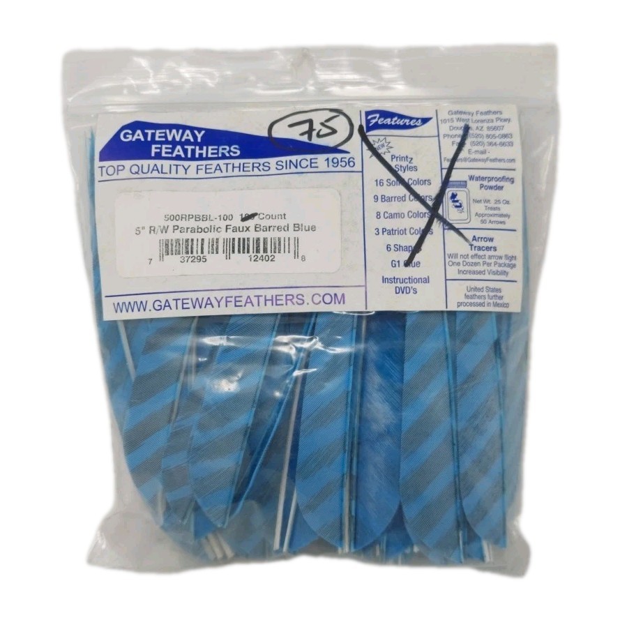 75 Count Gateway Feathers 5" Right Wing: Parabolic Faux Barred Blue 500RPBBL
