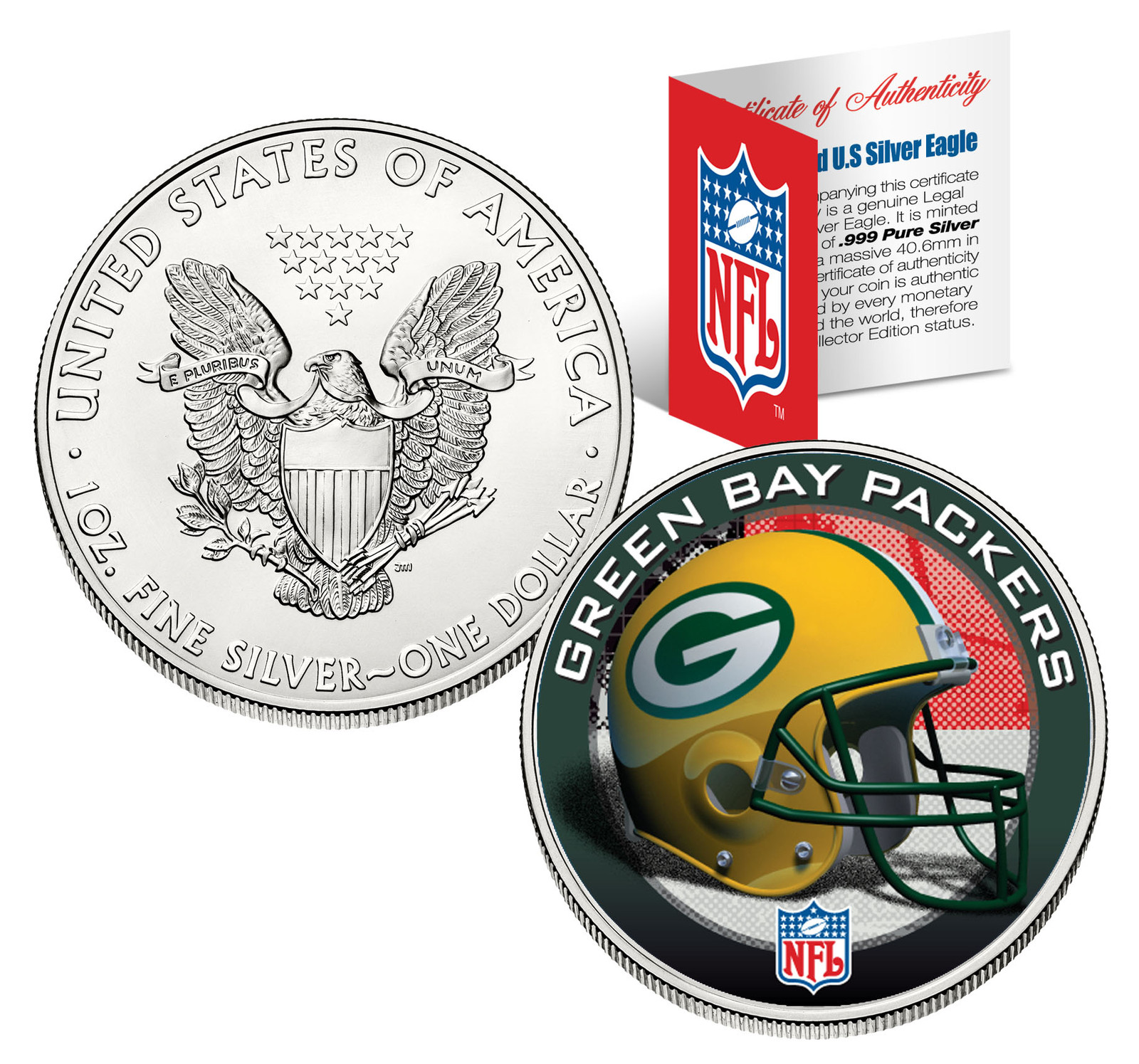 GREEN BAY PACKERS 1 Oz .999 Fine Silver American Eagle $1 Coin NFL LICENSED