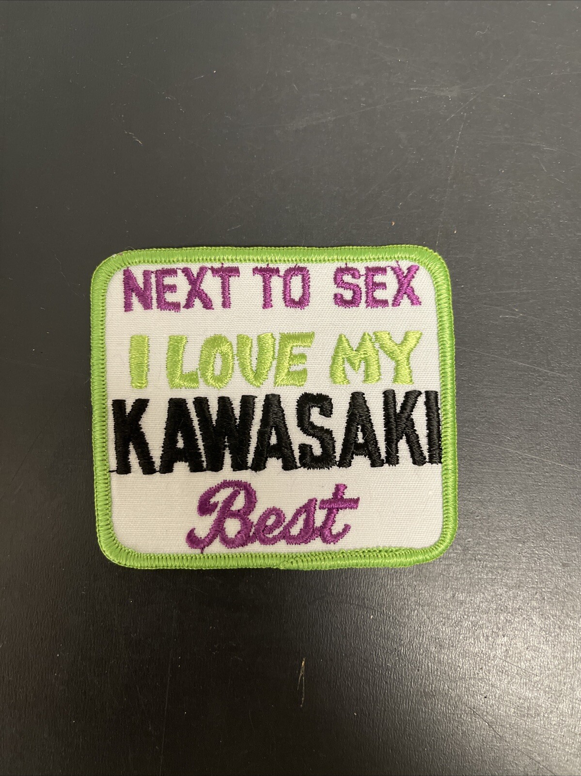 Vintage 1970s NOS Next To Sex I Love My KAWASAKI Best Embroidered Patch 3.5”