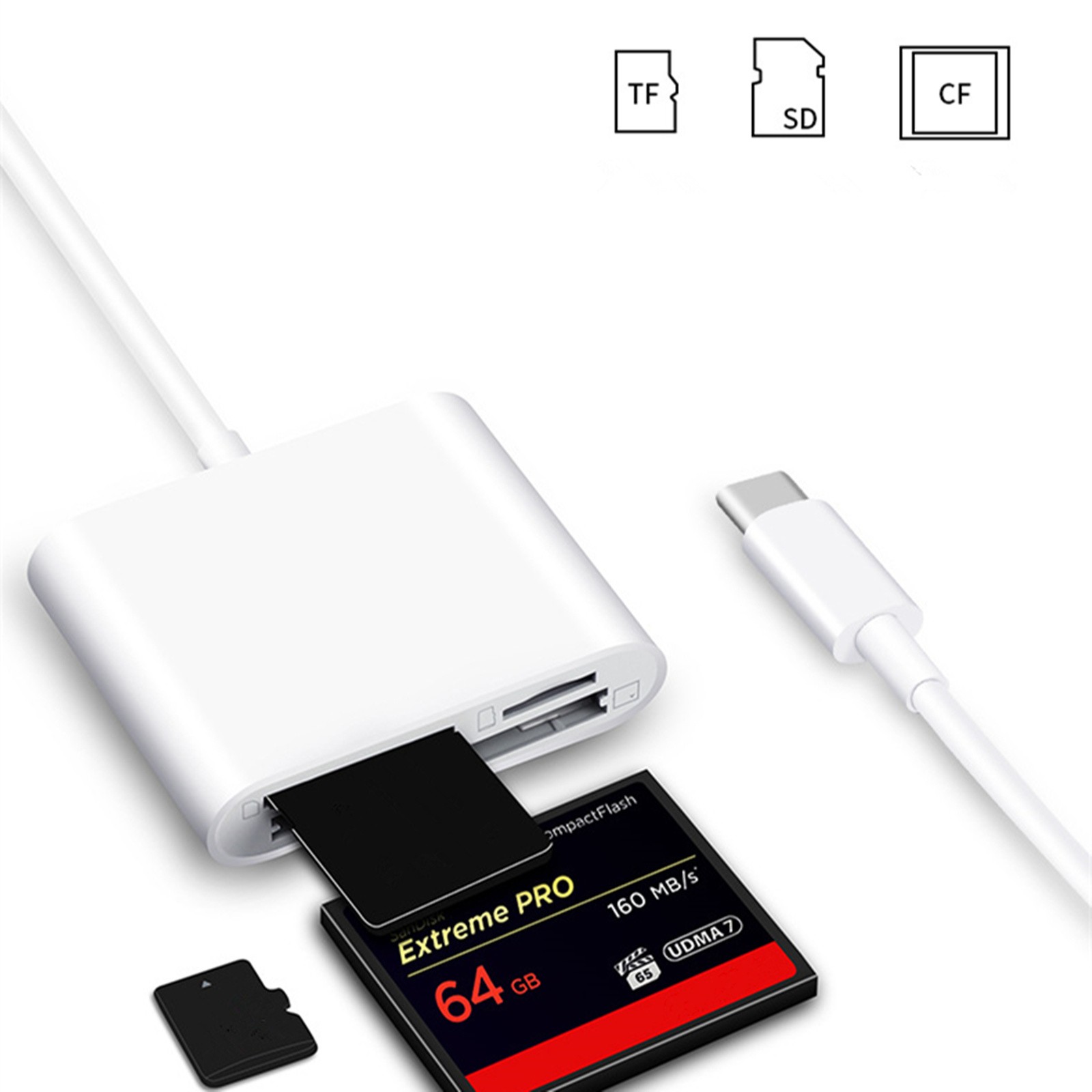USB C to CF SD TF Card Adapter Reader for Smartphone Tablet Laptop Computer