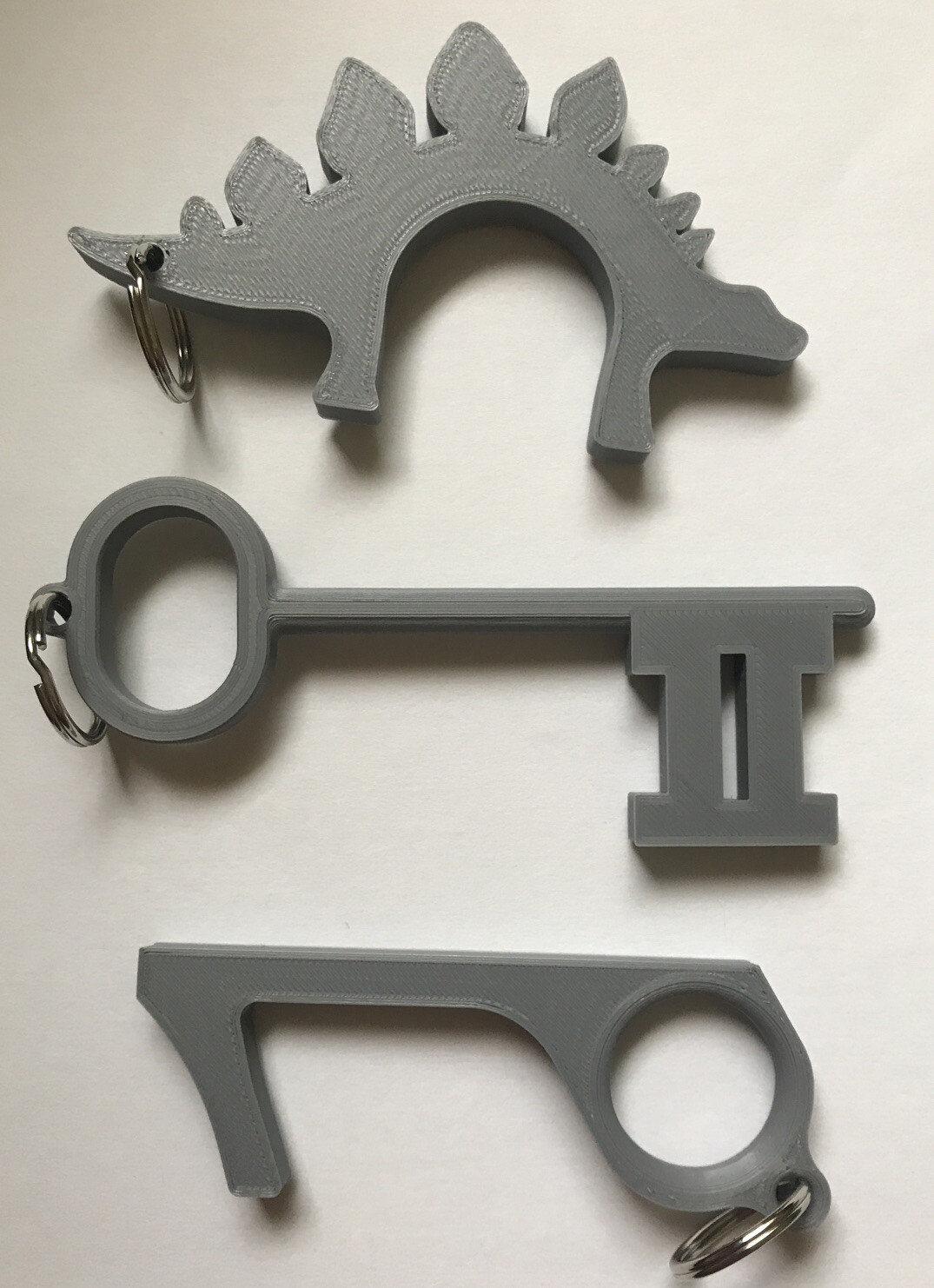No Touch Door Opener and Button Press - Dinosaur, Key designs - Gray 3D Printed