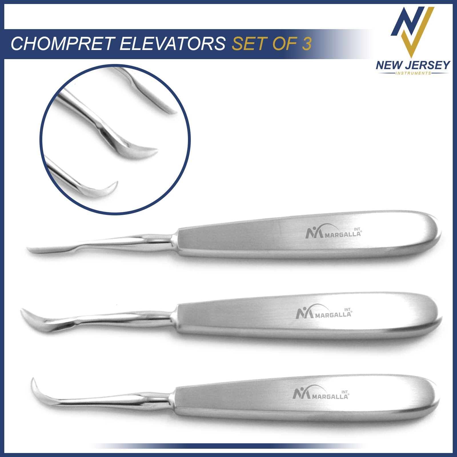 3 Pcs Dental CHOMPRET Elevators Oral Surgery PDL Luxating Tooth Root loosening