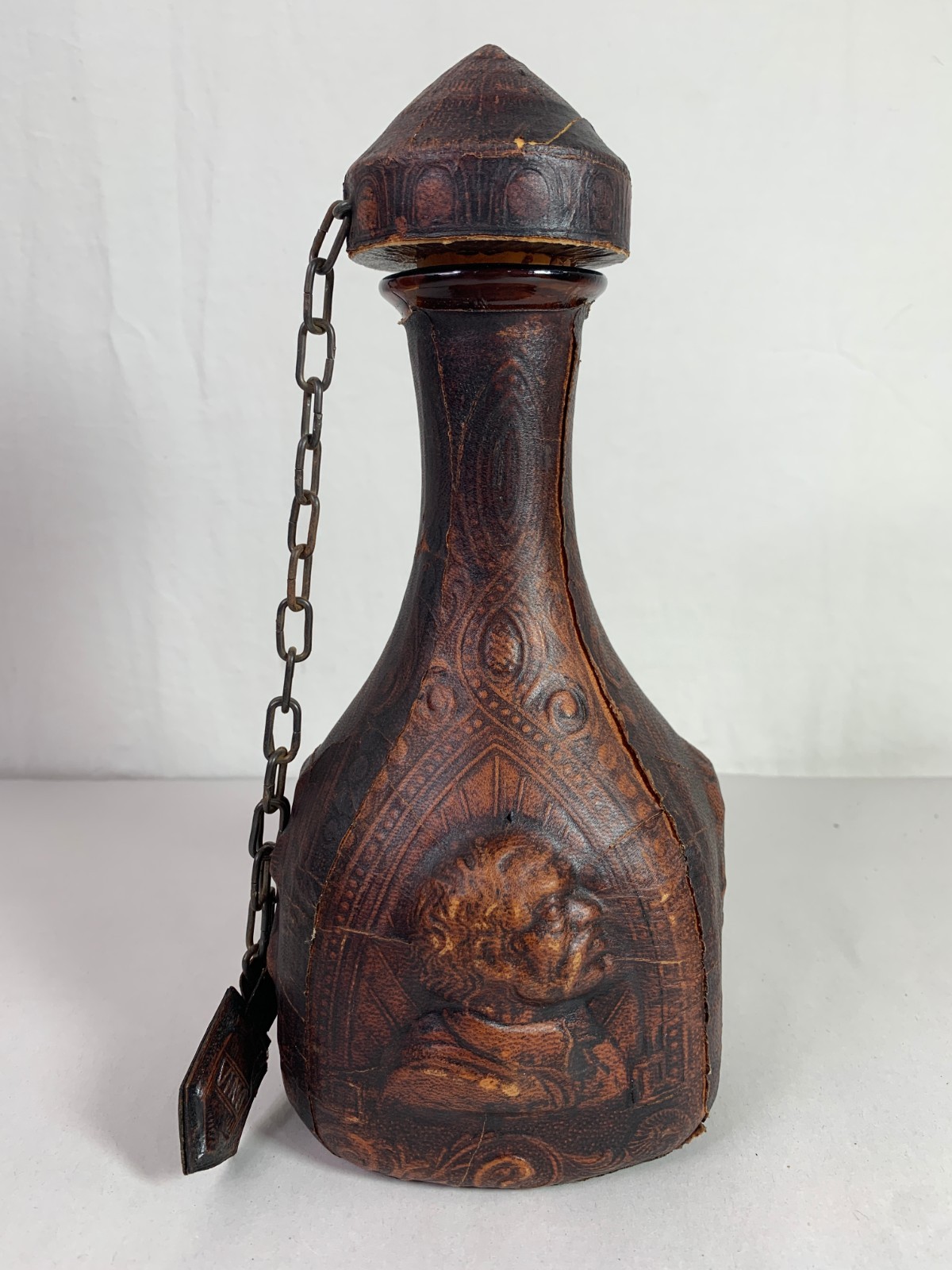 Vtg Don Quijote Leather Wrapped Wine Bottle Decanter Made in Spain Vino Espana