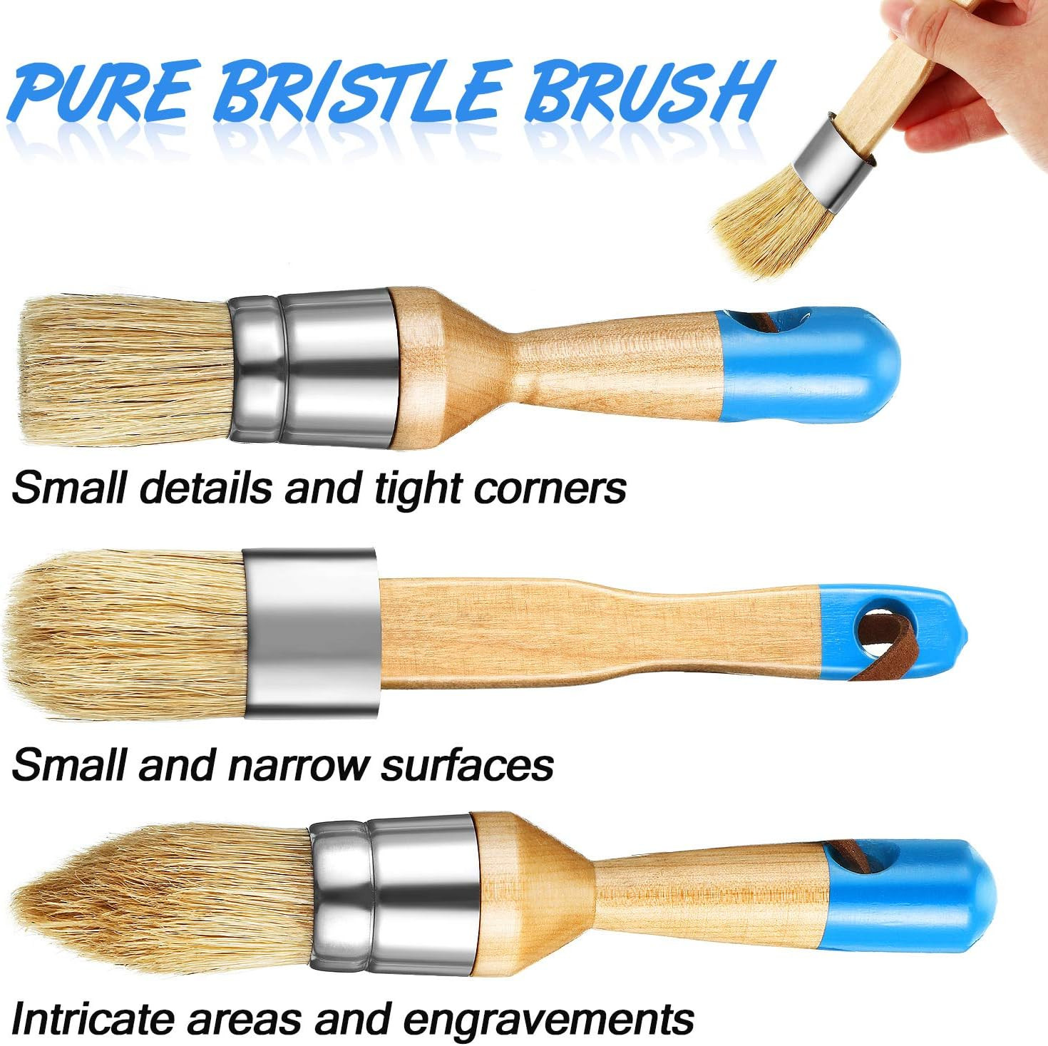 Set 3 Professional round Chalk Paint Wax Brush Painting Waxing Wood