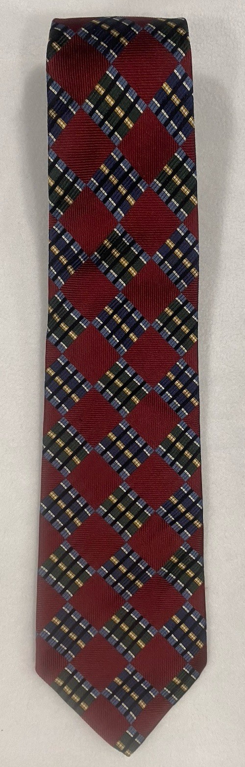 Handmade Men’s Necktie Red Silk Geometric Jacquard Classic Preppy Old Money USA