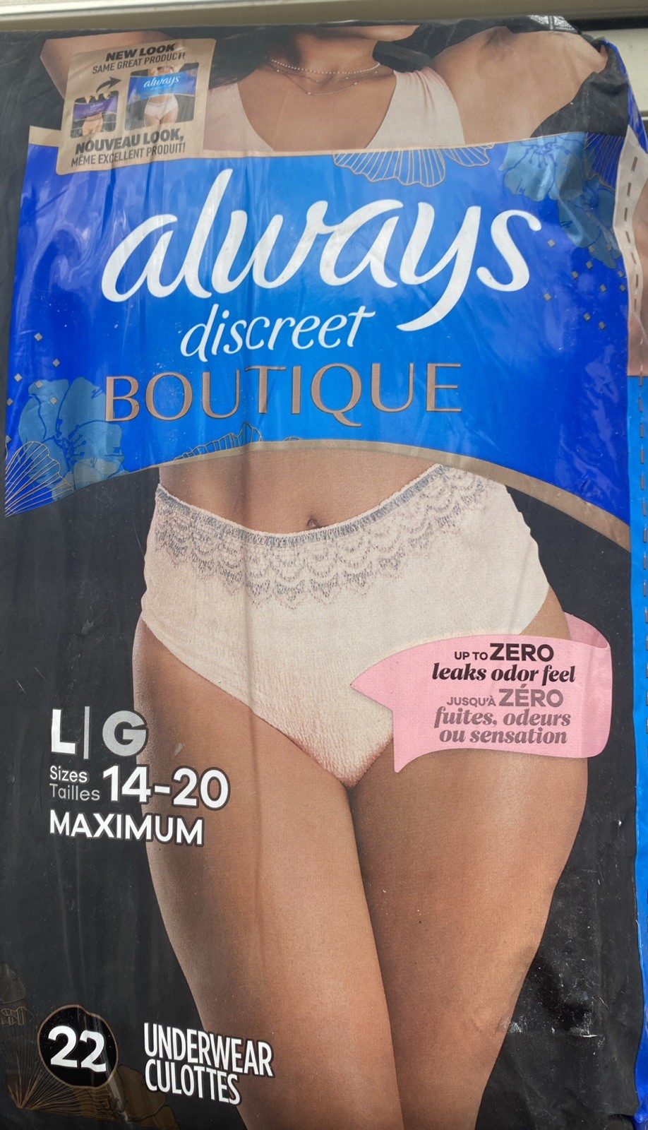 Always Boutique Incontinence Underwear for Women Discreet Protection Size L 22Ct