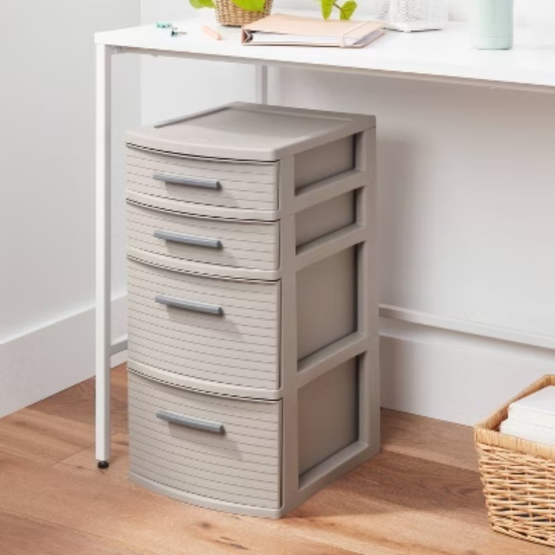 4 Drawer Weave Tower Dark Gray: Plastic Storage Organizer