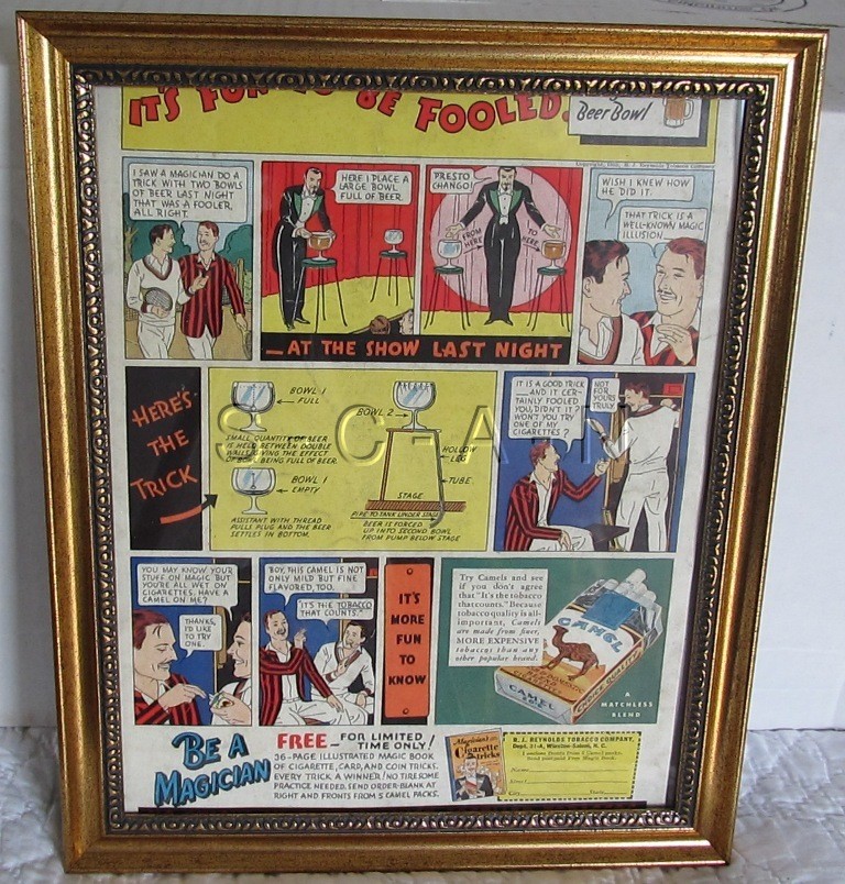 Vintage Framed Large (9 x 11) Advertising- Be a Magician- Camel Cigarette Trick