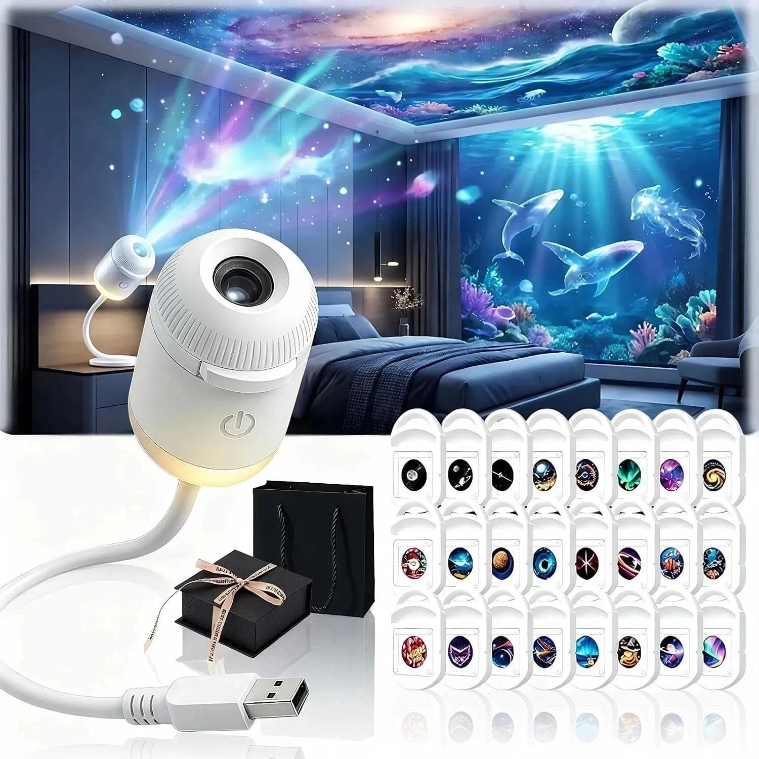 Hd Smart Dynamic 5d Holographic Night Light Projector, 2 In 1 Galaxy Night Light