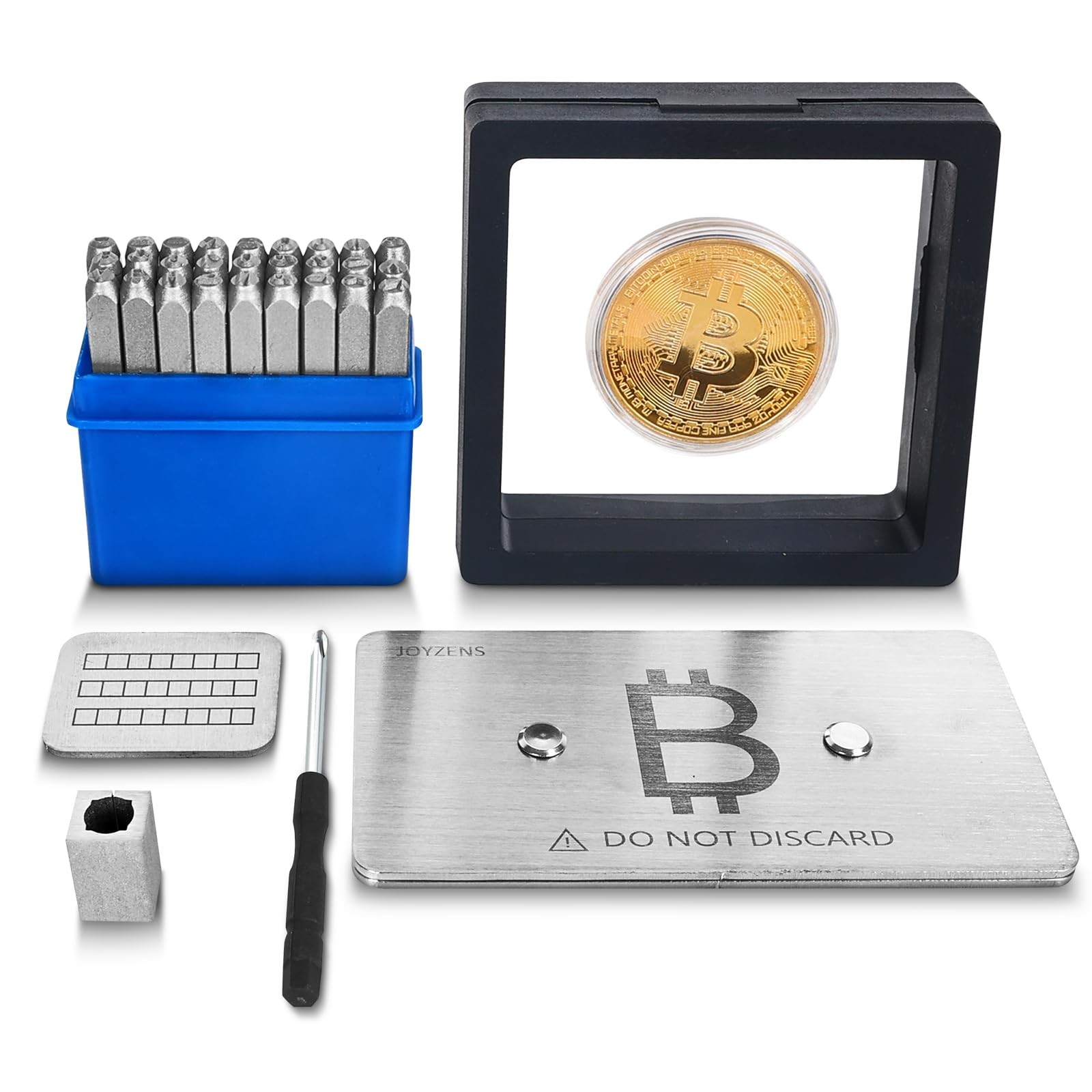 96-Word Phrase Plate Kit – Stainless Steel Backup with Letter Stamps & Positi...