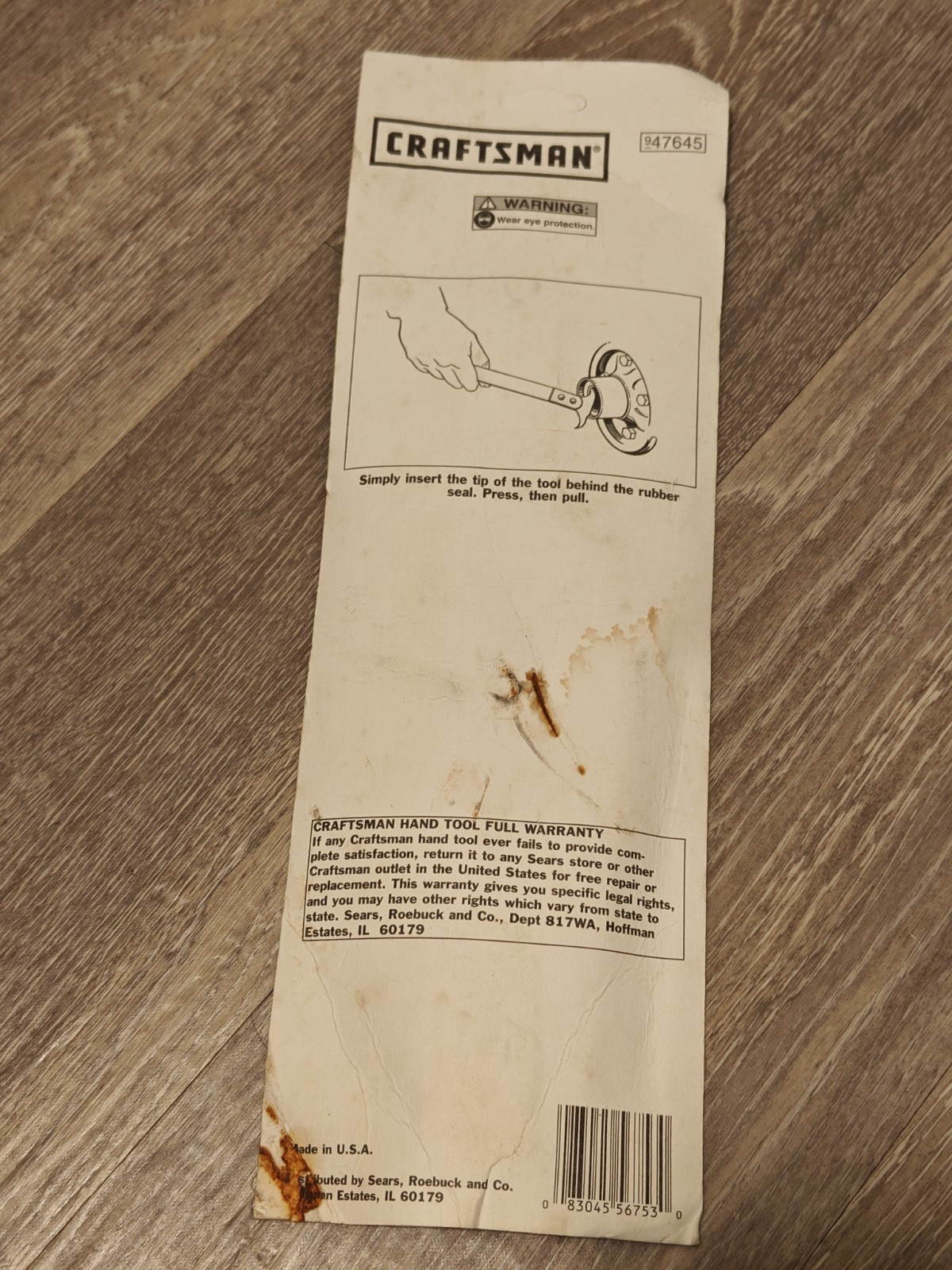 Sears Craftsman Tools USA Seal Puller 47645 NOS