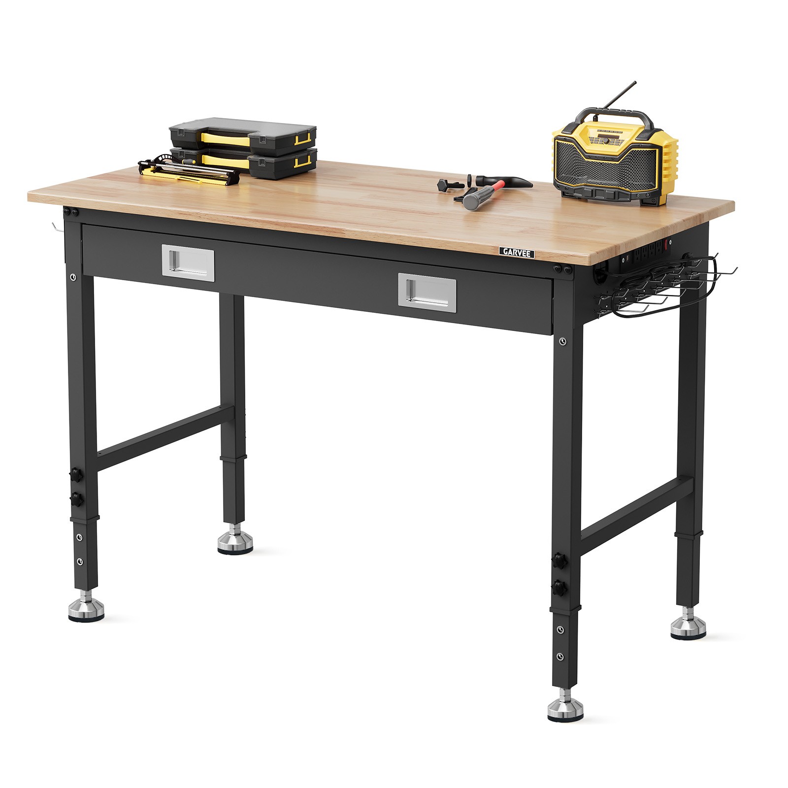 48" Adjustable Height Workbench with Drawer, LED Light, Pegboard, Power Outlets
