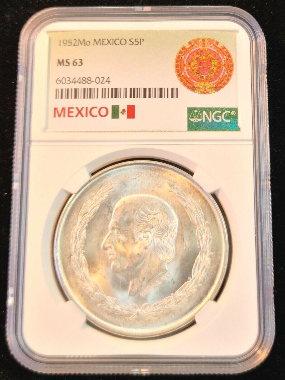 1952 MEXICO SILVER 5 PESOS S5P HIDALGO NGC MS 63 SMOOTH LUSTER SCARCE DATE